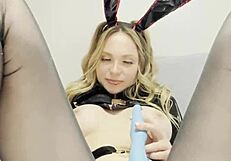 cute bunny caresses clit and juicy labia fun