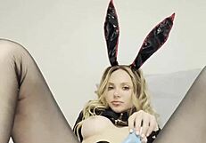 cute bunny caresses clit and juicy labia fun