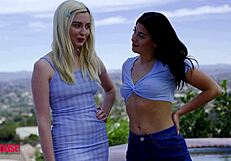 naughty stepdaughter and her friend bend over in dog house for stepdads monster cock then ride him till he cums on their asses