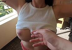 sultry san diego brunette travels to orange county hotel for doggystyle balloon shaking