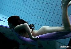 aneta's big tits soak wet in purple dress pool dive
