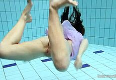 aneta's big tits soak wet in purple dress pool dive