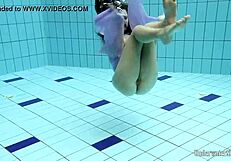 aneta's big tits soak wet in purple dress pool dive