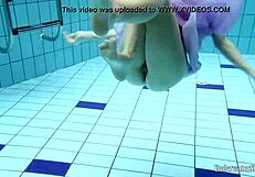 aneta's big tits soak wet in purple dress pool dive