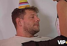vip4k cuckold husband watches wet horny wife pussy as birthday gift