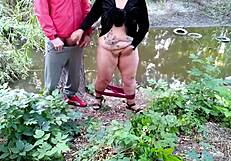 horny stepmom rubs wet pussy then milks stepsons throbbing dick outdoors. such a dirty risk!