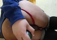 femboy rams dildo and cucumber deep gaping fat ass wide open