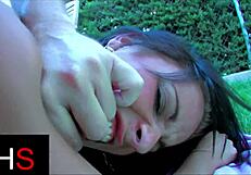 wanna see this sexy brunette get assfucked and pussy pounded poolside?