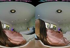 Sexy petite brunette in lingerie masturbates with toys in horny VR fuck
