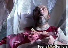 blonde teen sucks old guy's small cock then pussy fuck