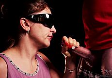 tempting blindfolded milf plays taste game cheating with friend's cum mouthful