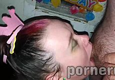 Bbw princess endures outdoor birthday bukkake blowbang with fat belly licking