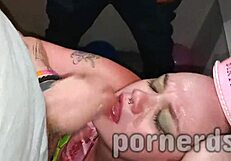 Bbw princess endures outdoor birthday bukkake blowbang with fat belly licking