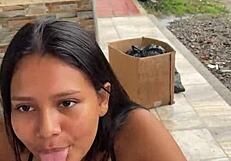 Colombian puta sucks cock on street caught by neighbor deepthroat doggystyle?
