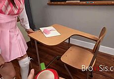 Teacher Catches Student and Stepsis for Naughty Classroom Threesome POV Fuck Fest