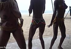 Watch These Three Skinny Ebony Witches Shake Big Tits in African Rain Dance Ritual!