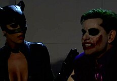Catwoman Takes Double Anal and Cum in Wild Cage Threesome Action