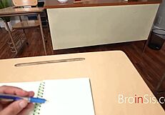 Teacher Catches Student and Stepsis for Naughty Classroom Threesome POV Fuck Fest