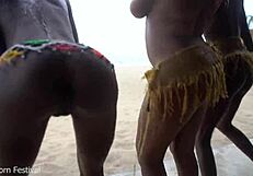 Watch These Three Skinny Ebony Witches Shake Big Tits in African Rain Dance Ritual!