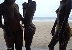 Watch These Three Skinny Ebony Witches Shake Big Tits in African Rain Dance Ritual!