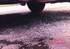 wanna see her pissing right outside the car dripping wet pussy gaping in public voyeur tape?