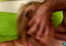 Rough double penetration on slim blonde Asian with small tits drunk on cum