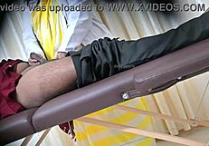 lucky patient gets hot handjob from sexy doctor in hospital