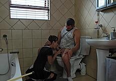 i'm that petite slut hungrily sucking cock right on the toilet