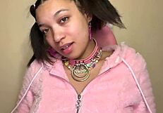 Ahegao stepdaughter practices deepthroat on older neighbor's cock in her bedroom craving more humiliation and dirty talk.