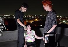 young cutie shares her charms with two studs up on the roof