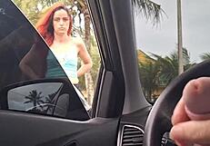 Gorgeous African Girl Risks Public Beach Sidewalk Masturbation Thrill