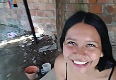 Curvy Colombian babe fucks neighbor to seal the deal with cucumber play