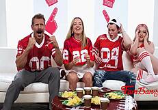 family foursome orgy daddy fucks mother-in-law during superbowl