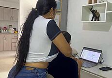 Colombian maid big ass puta bends over SHAVED PUSSY fucked doggystyle by boss quickie