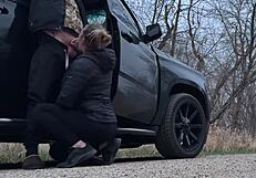 hot milf gives public new years blowjob then double penetration kinky outdoor toy sex!