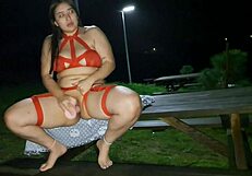 beautiful latina milf feels ecstasy from lingerie doggystyle orgasm and public outdoor creampie