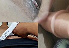 watch my small foreskin cock cum while gf masturbates her wet pussy??