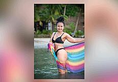 yo daddy that tropical photoshoot got this asian bodybuilder babe's big ass in thongs seducing your monster cock
