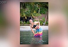 yo daddy that tropical photoshoot got this asian bodybuilder babe's big ass in thongs seducing your monster cock