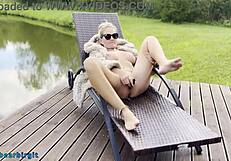 Cute Milf Fingers Shaved Pussy to Real Orgasms Outdoors in Nature