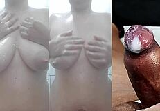 watch my small foreskin cock cum while gf masturbates her wet pussy??