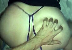 pov solo latina bends over with open blue thong
