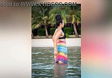 yo daddy that tropical photoshoot got this asian bodybuilder babe's big ass in thongs seducing your monster cock