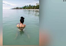 yo daddy that tropical photoshoot got this asian bodybuilder babe's big ass in thongs seducing your monster cock