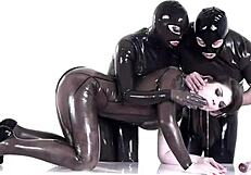 British Big Tits Tattoo Babe Fisted in Latex Heels Squirts from Ass Licking Furniture