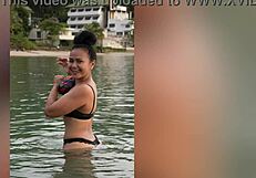 yo daddy that tropical photoshoot got this asian bodybuilder babe's big ass in thongs seducing your monster cock