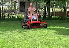 hey neighbor check out this housewife riding lawnmower naked outdoors