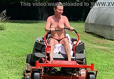 hey neighbor check out this housewife riding lawnmower naked outdoors