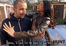 Hot latina girlfriend cheats wildly as cuckold boyfriend watches close up