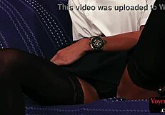 busty cfnm cop milf eyes your cock while you stroke for her